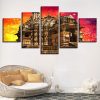 Retro Building 3 - Nature 5 Panel Canvas Art Wall Decor