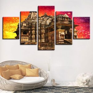 Retro Building 3 - Nature 5 Panel Canvas Art Wall Decor