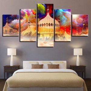 Retro Building Color Cloud - Nature 5 Panel Canvas Art Wall Decor