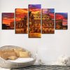 Retro Buildings 3 - Nature 5 Panel Canvas Art Wall Decor