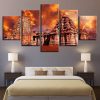 Retro Buildings Sunset - Nature 5 Panel Canvas Art Wall Decor