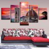 Retro Buildings Sunshine - Nature 5 Panel Canvas Art Wall Decor