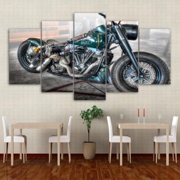 Retro Motorcycle - Automative 5 Panel Canvas Art Wall Decor