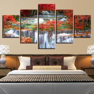 Rforest Tree Lake Landscape - Nature 5 Panel Canvas Art Wall Decor