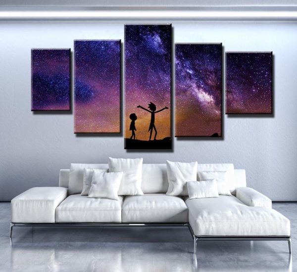 Rick And Morty Galaxy 1 - Cartoon 5 Panel Canvas Art Wall Decor