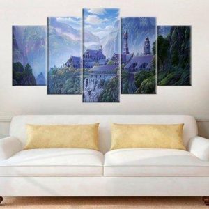 Rivendell Large - Lord Of The Ring - Movie 5 Panel Canvas Art Wall Decor