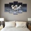 River Running White Horses - Animal 5 Panel Canvas Art Wall Decor