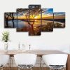 River Sunset - Nature 5 Panel Canvas Art Wall Decor