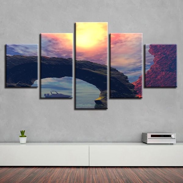 Rock And Ship - Nature 5 Panel Canvas Art Wall Decor