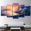 Rolling Ocean Wave Sunset Blue Sea -Nature 5 Panel Canvas Art Wall Decor