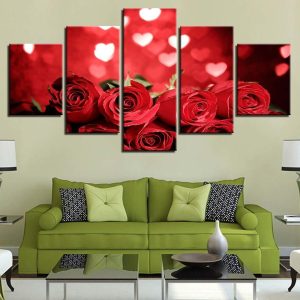 Rose Red Love - Nature 5 Panel Canvas Art Wall Decor