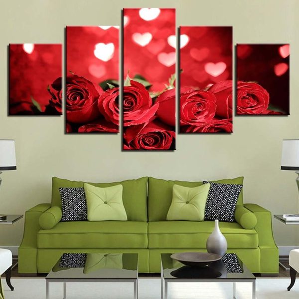 Rose Red Love - Nature 5 Panel Canvas Art Wall Decor