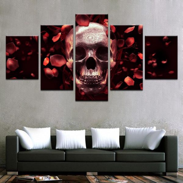 Rosy Skull - Halloween 5 Panel Canvas Art Wall Decor