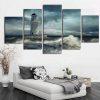 Rough Seas Lighthouse - Nature 5 Panel Canvas Art Wall Decor