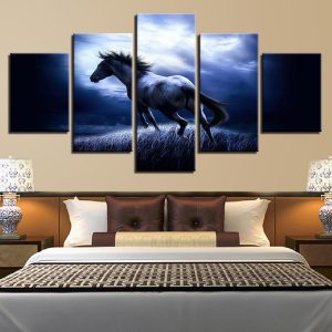 Running The Night Horse - Animal 5 Panel Canvas Art Wall Decor