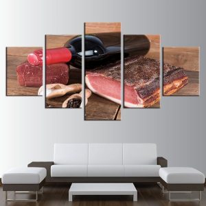 Rwine And Meat Kitchen Food Restaurant - Wine 5 Panel Canvas Art Wall Decor