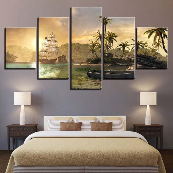 Sail Boat 5 - Space 5 Panel Canvas Art Wall Decor