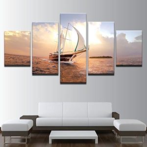 Sailboat - Ocean 5 Panel Canvas Art Wall Decor