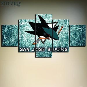 San Jose Sharks Nhl Team Green Ice Rink - Sport 5 Panel Canvas Art Wall Decor