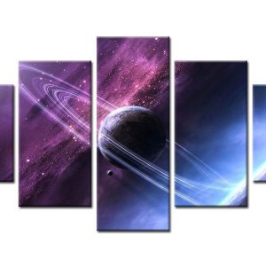 Saturn Rings And The Galactic - Space 5 Panel Canvas Art Wall Decor