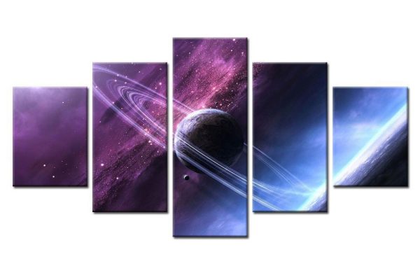 Saturn Rings And The Galactic - Space 5 Panel Canvas Art Wall Decor