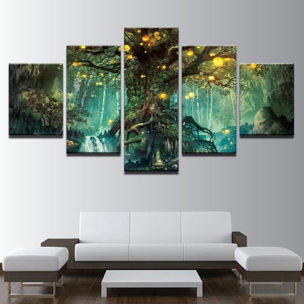 Scenery Magic Forest - Abstract Nature 5 Panel Canvas Art Wall Decor