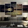 Scenic Dark Guitar Sunset - Nature 5 Panel Canvas Art Wall Decor