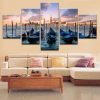 Scenic View Of Boats And A Town - Nature 5 Panel Canvas Art Wall Decor