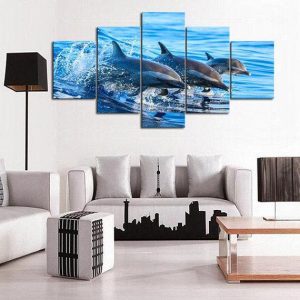 Sea Dolphin Ocean - Animal 5 Panel Canvas Art Wall Decor