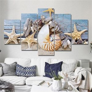 Sea Shell Beach Ocean - Nature 5 Panel Canvas Art Wall Decor