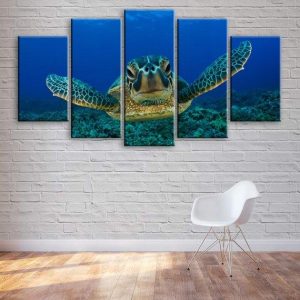 Sea Turtle Under Water - Animal 5 Panel Canvas Art Wall Decor