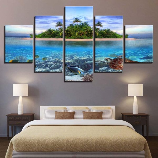 Sea Turtles 8 - Animal 5 Panel Canvas Art Wall Decor