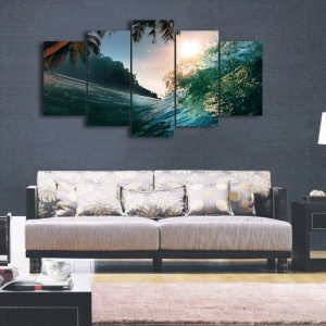 Sea Wave Beautiful Sunset - Nature 5 Panel Canvas Art Wall Decor