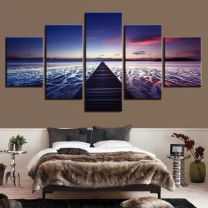 Sea Waves Sunrise 1 - Space 5 Panel Canvas Art Wall Decor