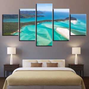 Sea Waves Sunrise 3 - Space 5 Panel Canvas Art Wall Decor