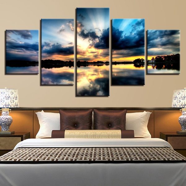 Sea Waves Sunrise - Space 5 Panel Canvas Art Wall Decor