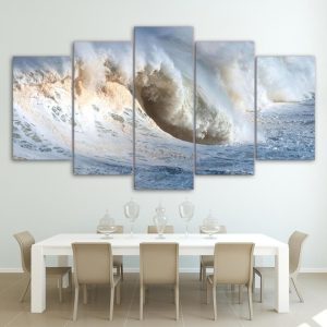 Seascape Huge Waves - Nature 5 Panel Canvas Art Wall Decor