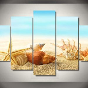 Seashells Starfishes Beach - Animal 5 Panel Canvas Art Wall Decor