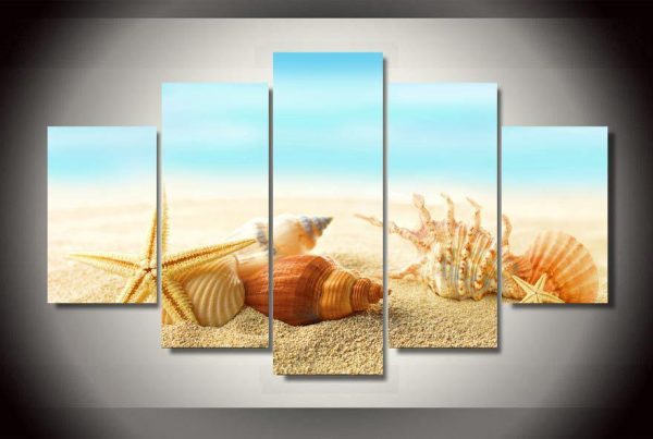 Seashells Starfishes Beach - Animal 5 Panel Canvas Art Wall Decor