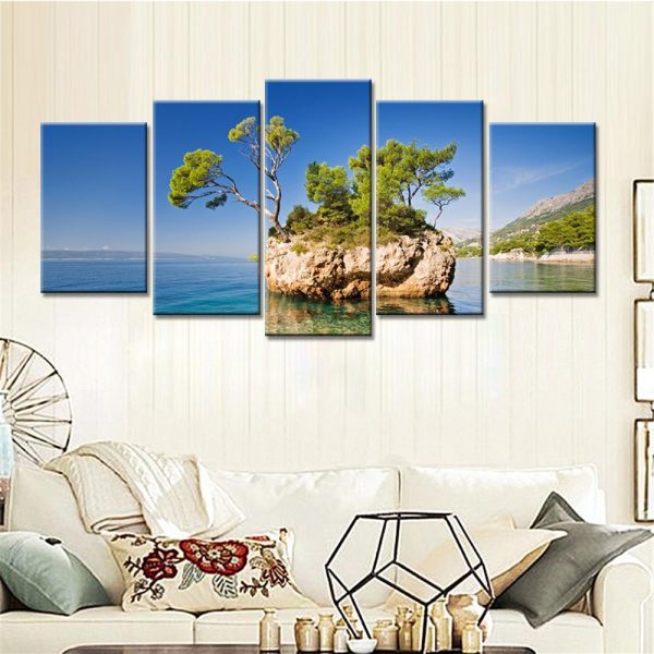 Seaside Island And Blue Sky - Space 5 Panel Canvas Art Wall Decor