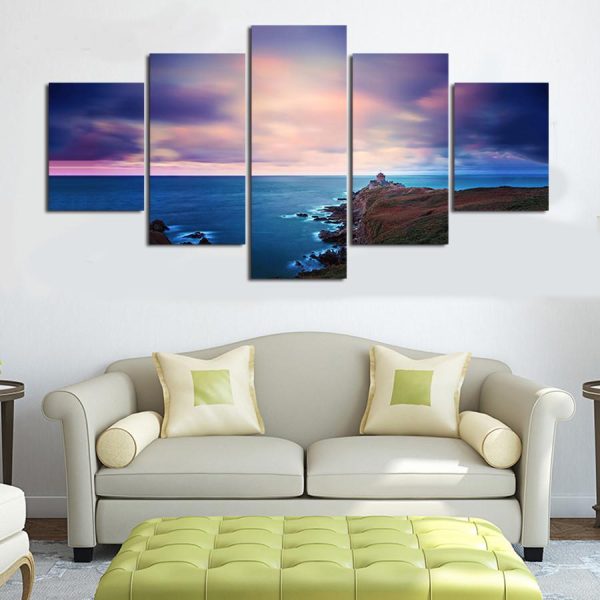 Seaview In Purple - Space 5 Panel Canvas Art Wall Decor