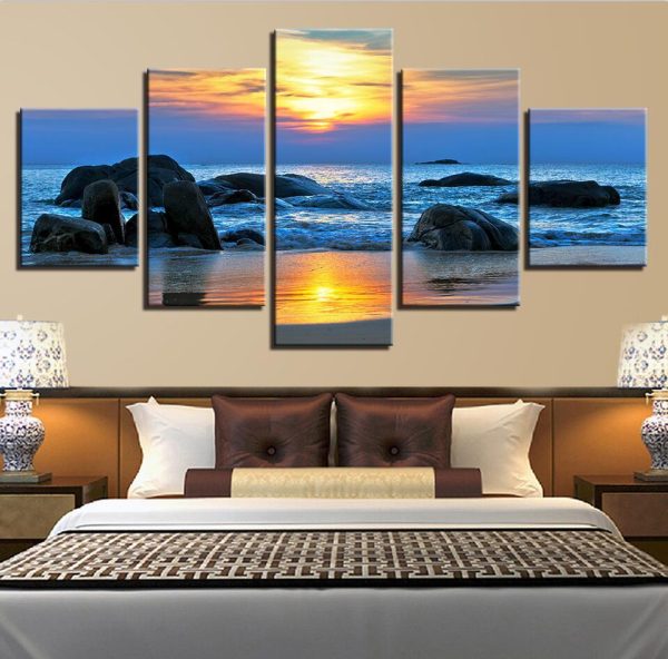 Seaview Sunshine 5 - Nature 5 Panel Canvas Art Wall Decor