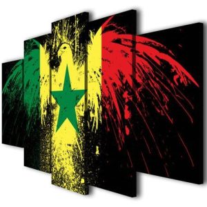 Senegal Flag Eagle - Abstract 5 Panel Canvas Art Wall Decor