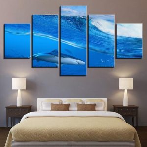 Shark In The Water - Space 5 Panel Canvas Art Wall Decor