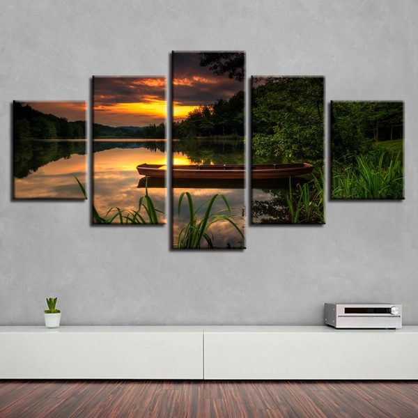 Ship Lake Mountain - Space 5 Panel Canvas Art Wall Decor