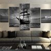 Ship Set Sail On Ocean At Night - Automative 5 Panel Canvas Art Wall Decor