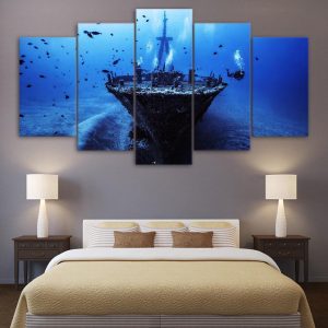 Shipwreck Scuba Diving Sport - 5 Panel Canvas Art Wall Decor