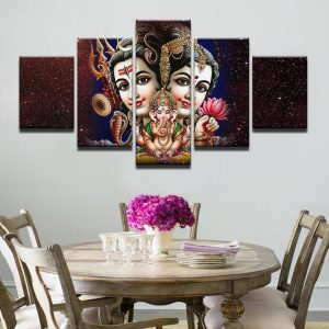 Shiva Parvati Ganesha 1 - Religion 5 Panel Canvas Art Wall Decor