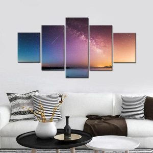 Shooting Star Galaxy - Nature 5 Panel Canvas Art Wall Decor