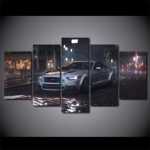 Silver Ford Mustang Cobra Shelby Car 01 - Automative 5 Panel Canvas Art Wall Decor